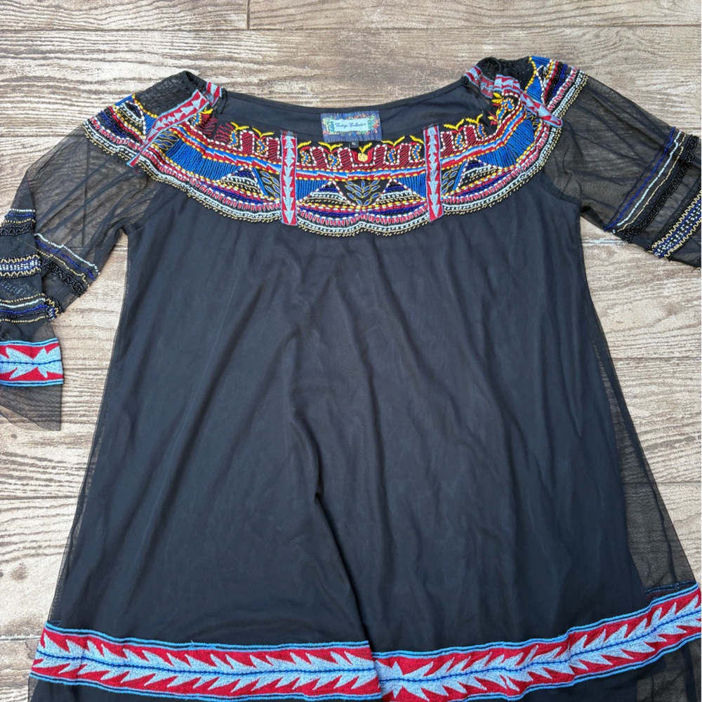Elegant Black Dress with Colorful Embroidery
